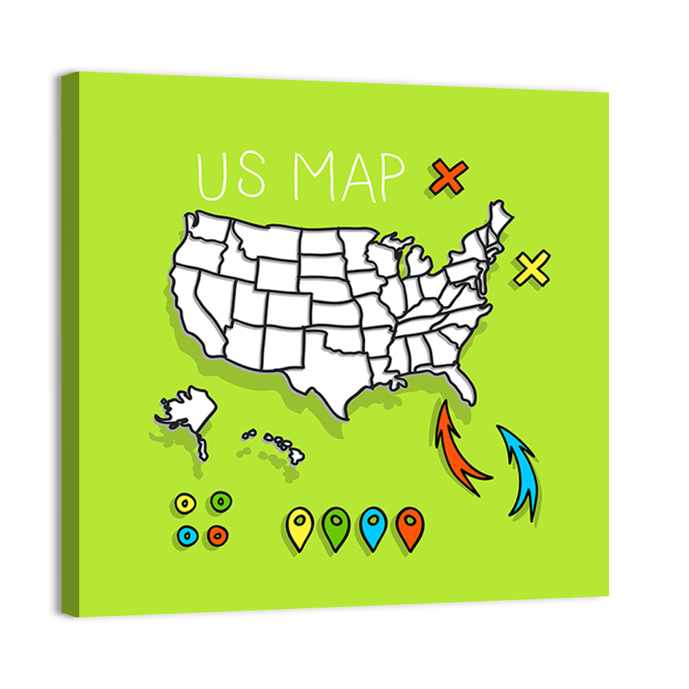 Hand Drawn US Map Wall Art