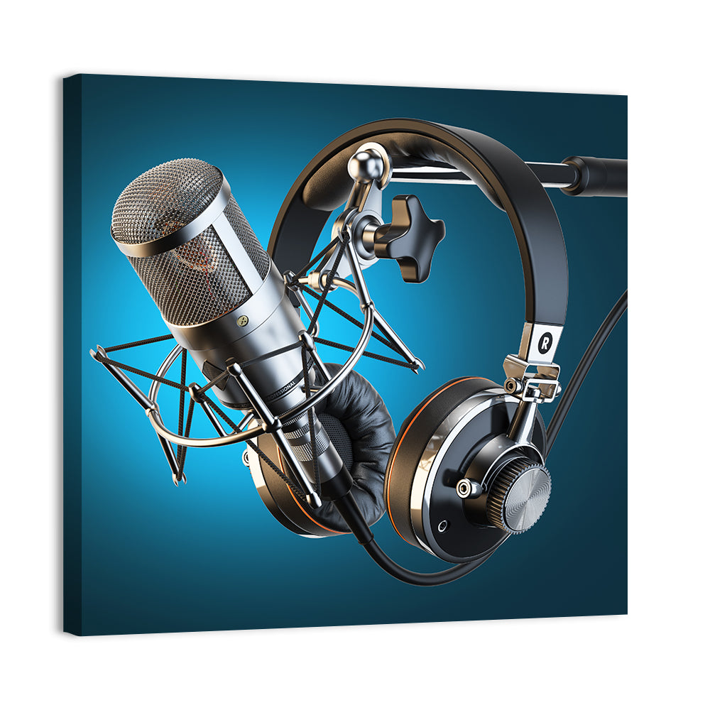 Condenser Microphone and Headphones Wall Art