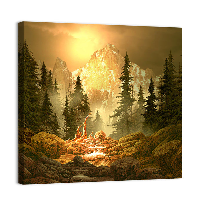 Rockies Mountain Stream at Golden Hour Wall Art as a canvas print