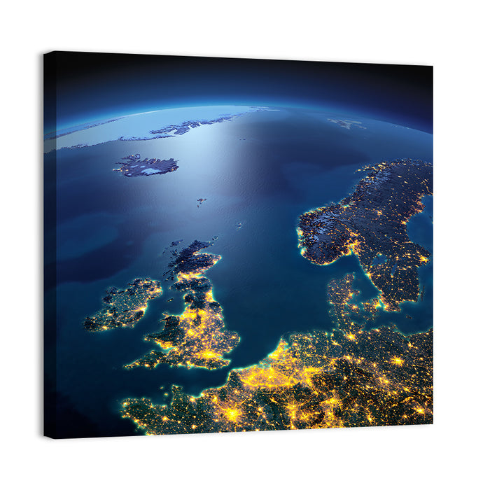 Illuminated United Kingdom from Space Wall Art as a canvas print