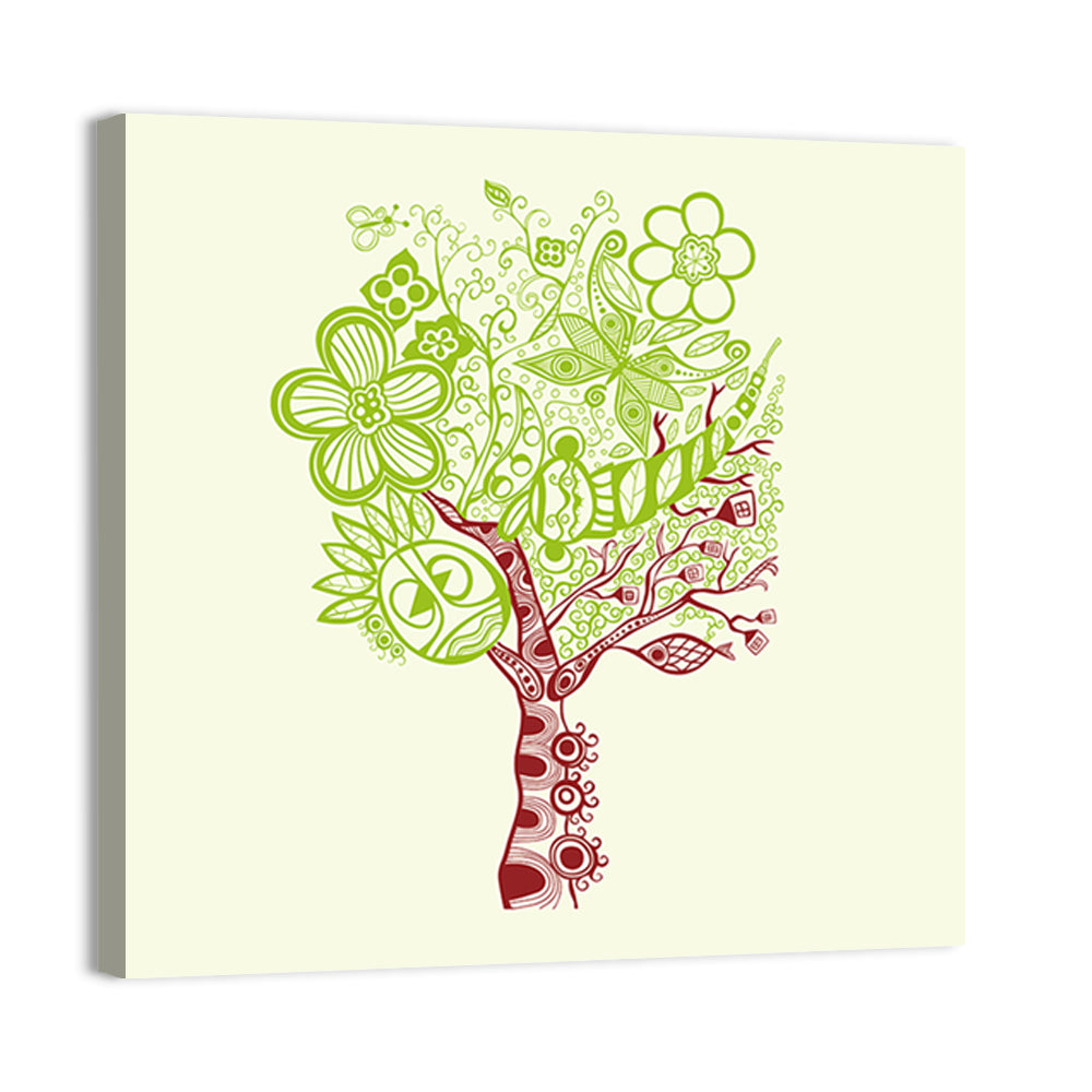 Surreal Tree with Sun Face Wall Art