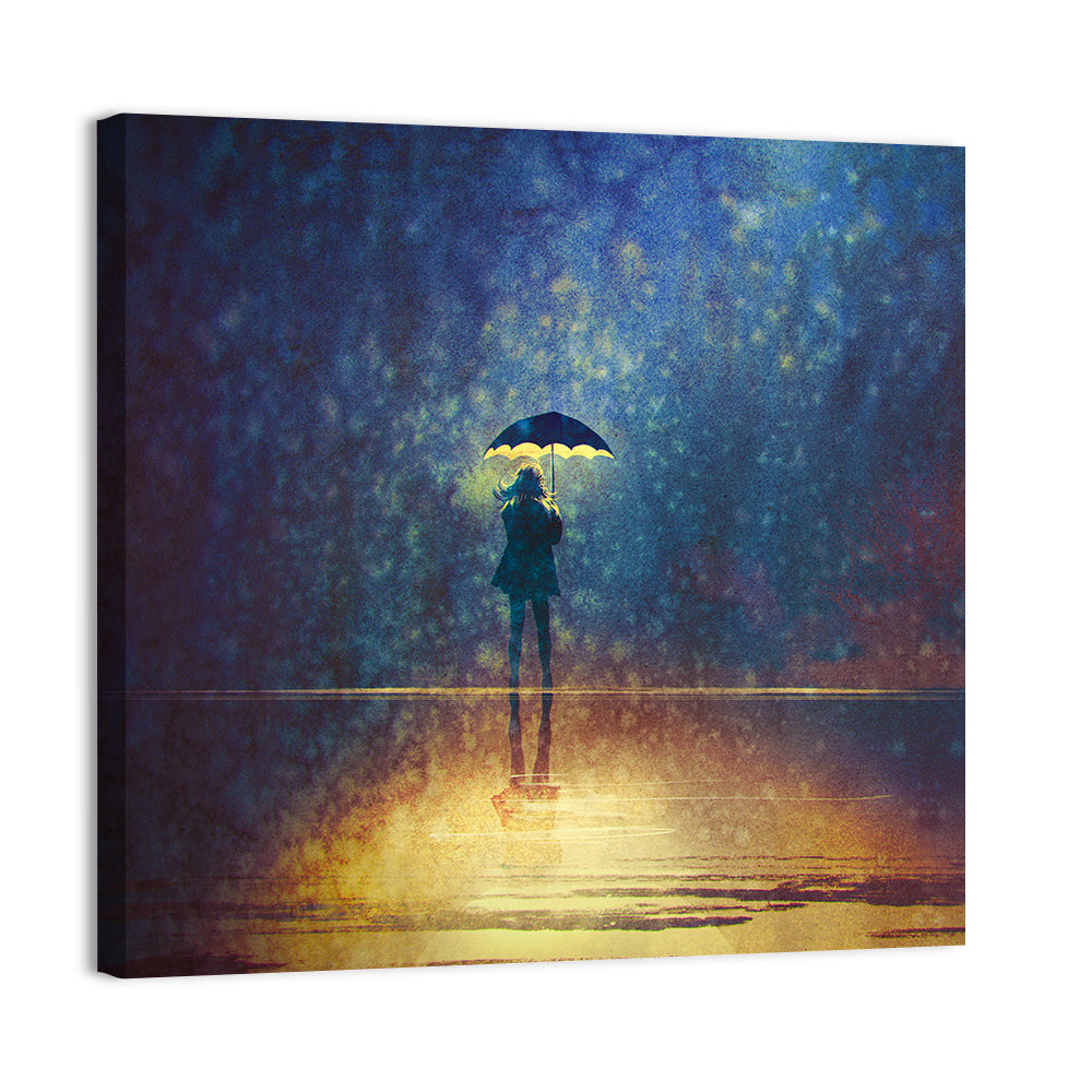 Woman Under Glowing Umbrella Wall Art