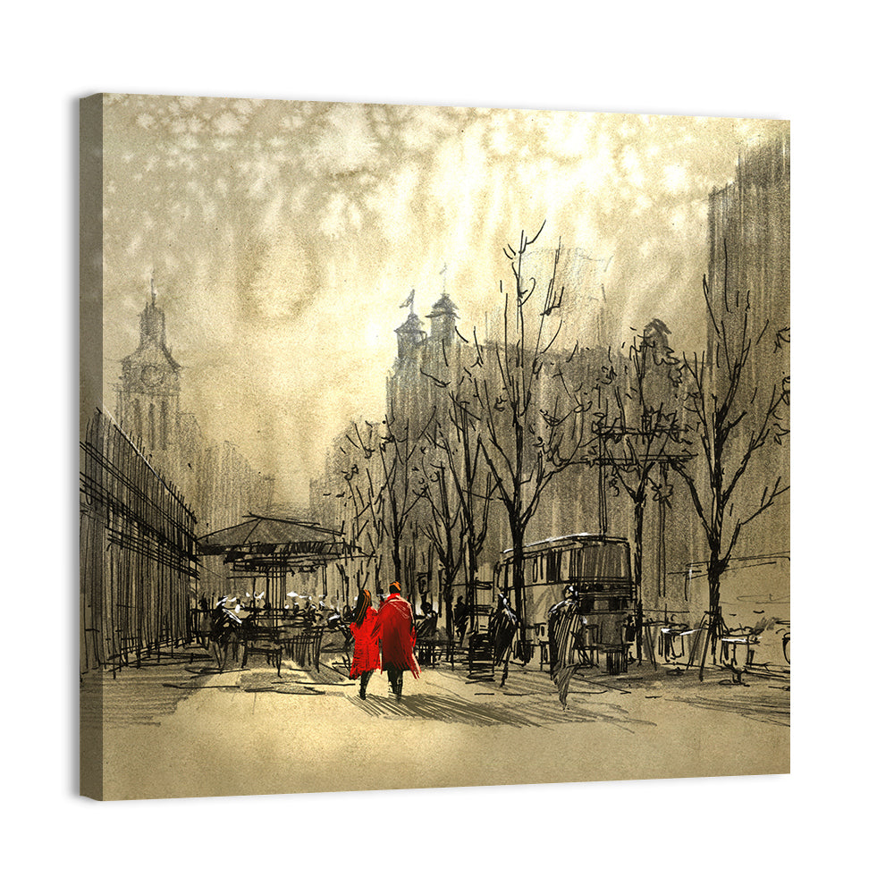 Couple Walking On Street Wall Art