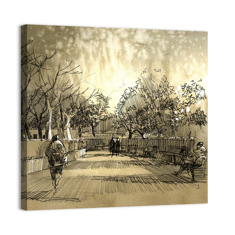 Late Afternoon Park Walkway Sketch Wall Art