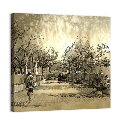 Late Afternoon Park Walkway Sketch Wall Art