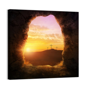 Empty Tomb With Three Crosses Wall Art