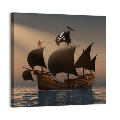 Pirate Ship at Sunset Wall Art