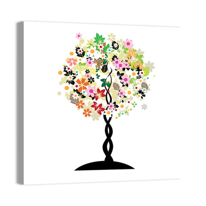 Braided Trunk Floral Tree Illustration Wall Art