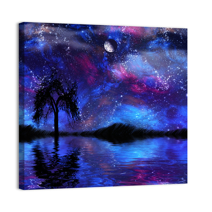 Moonlit Nebula Lake Wall Art as a canvas print