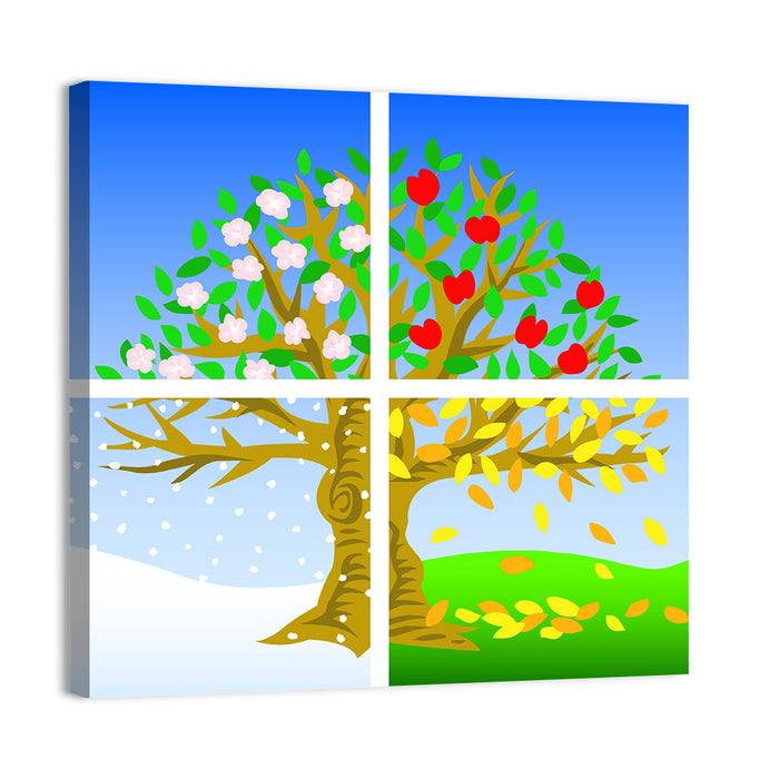 Four Seasons Tree Illustration Wall Art as a canvas print