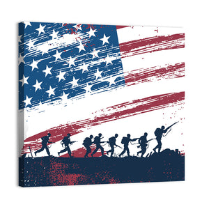 Soldiers Fighting With American Flag Wall Art