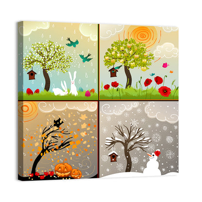 Four Seasons Illustrated Grid Wall Art