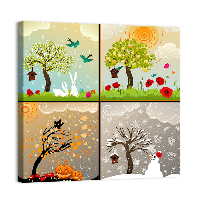 Four Seasons Illustrated Grid Wall Art as a canvas print