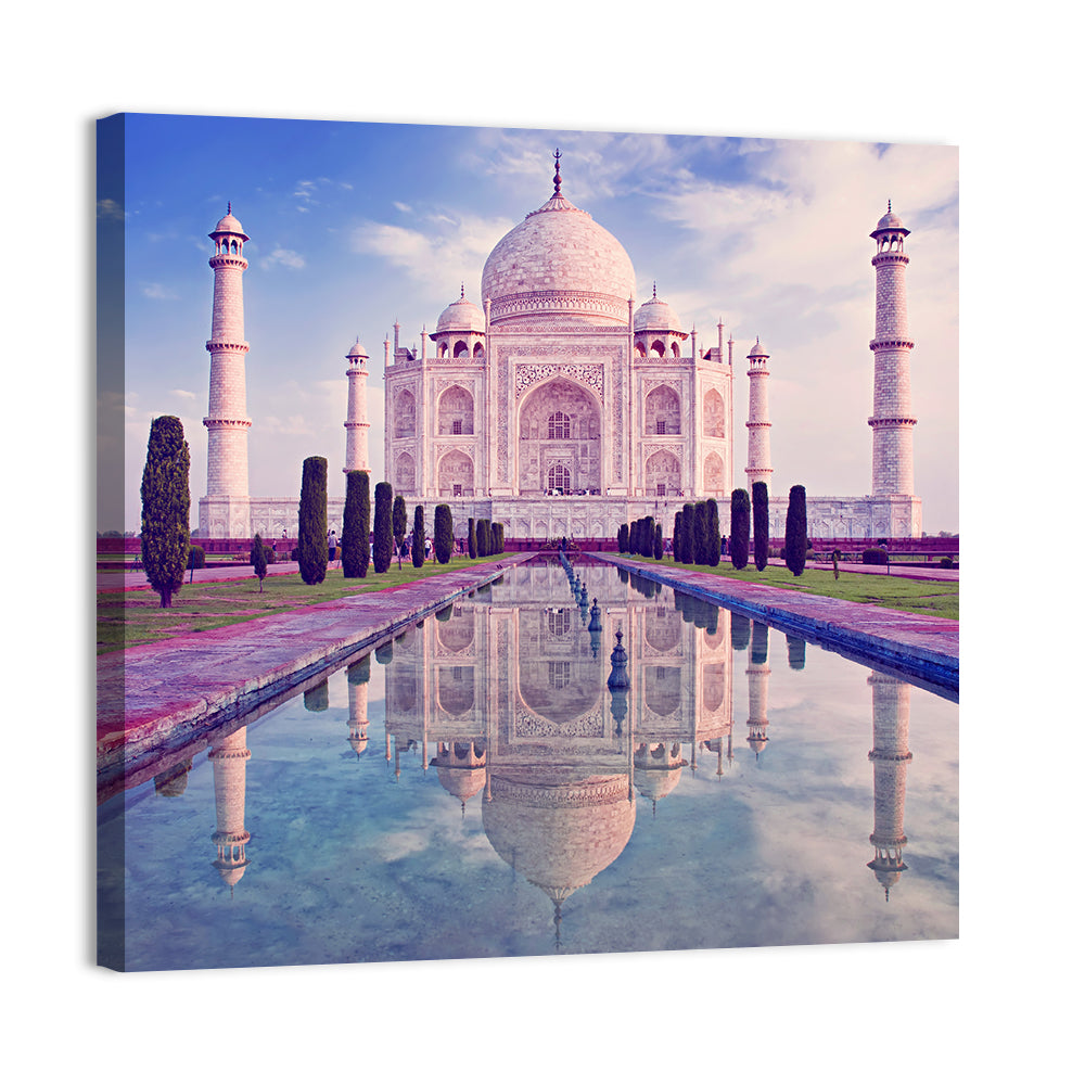 Taj Mahal Sunrise Reflection Wall Art, canvas print, square