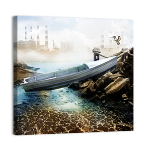 Boat On Dry Lake Bed Wall Art