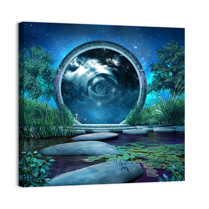 Stone Portal on Moonlit Lake Wall Art