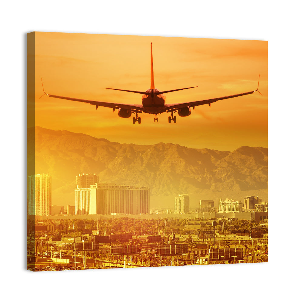 Las Vegas Sunset Plane Landing Wall Art