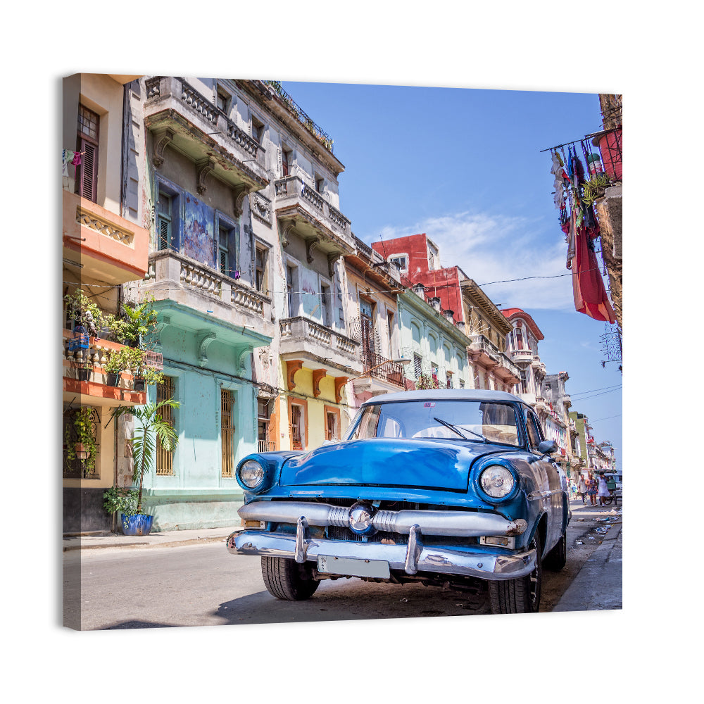 Vintage American Car on Colorful Street Wall Art