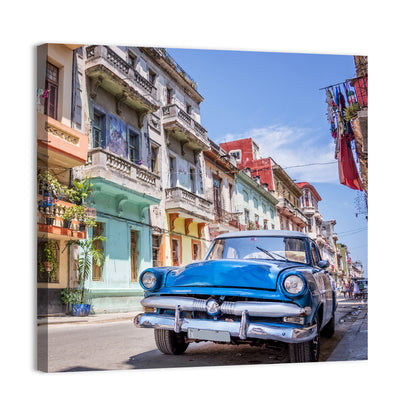 Vintage American Car on Colorful Street Wall Art