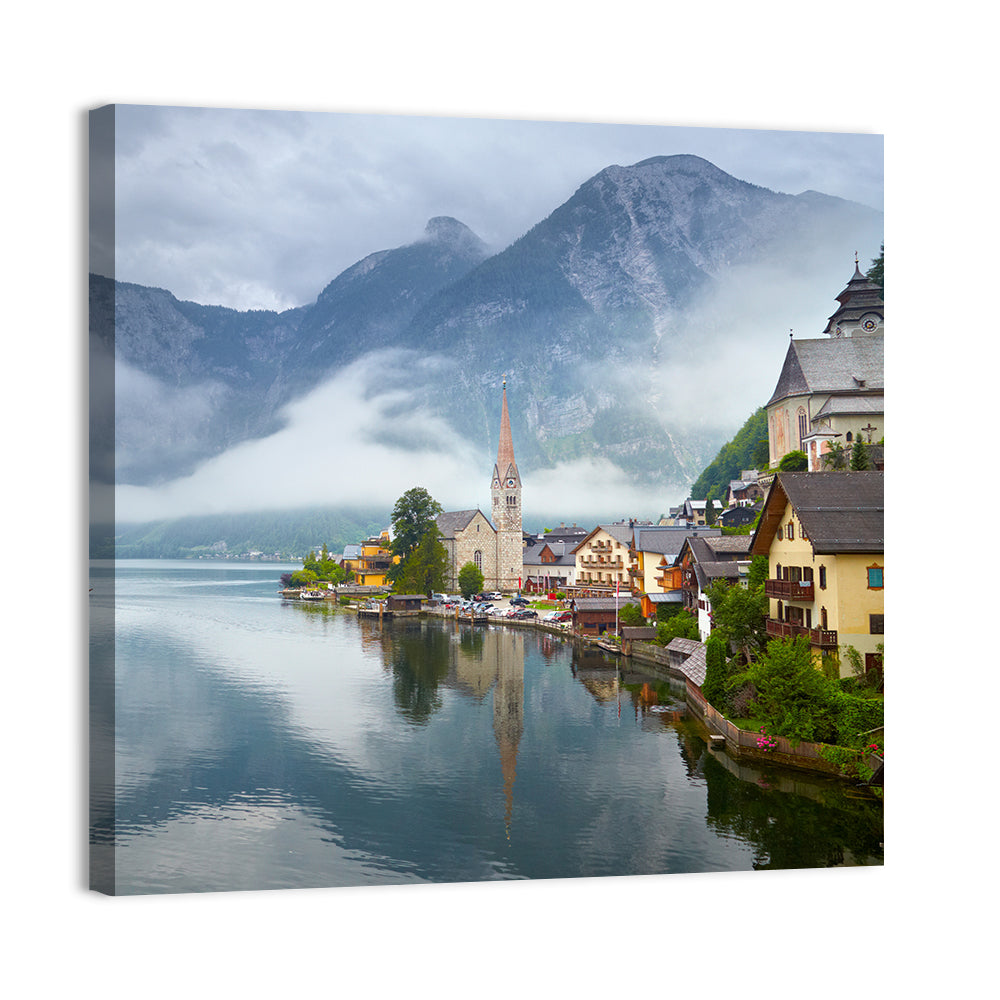 Hallstatt Lakeside Village Reflection Wall Art