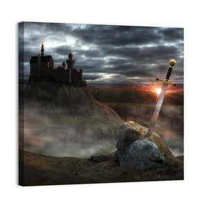 Legendary Castle Camelot Of King Arthur & Sword Excalibur Wall Art