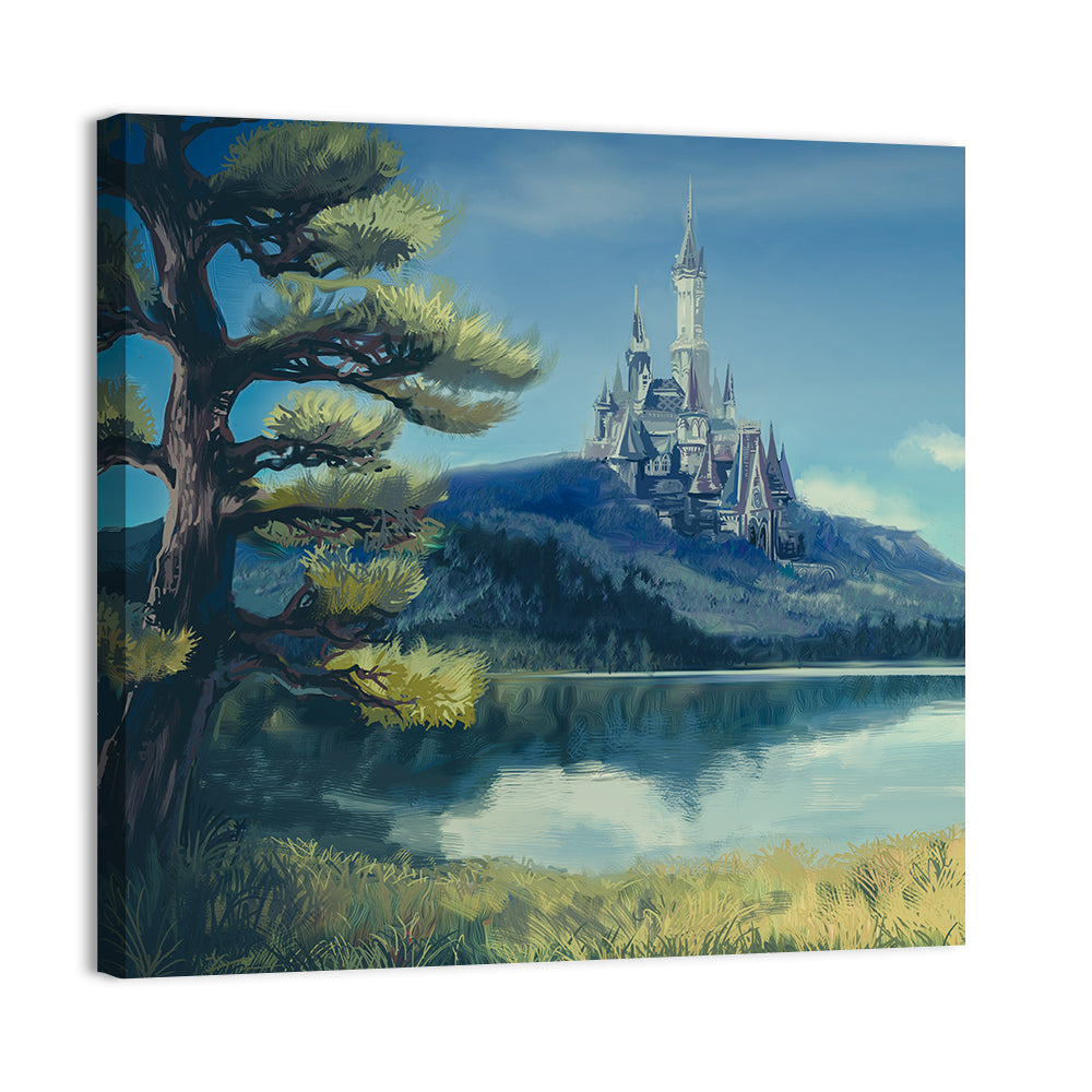 Hilltop Castle Beside a Pine Lake Wall Art