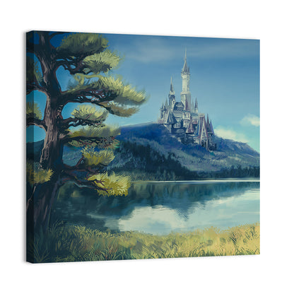 Hilltop Castle Beside a Pine Lake Wall Art