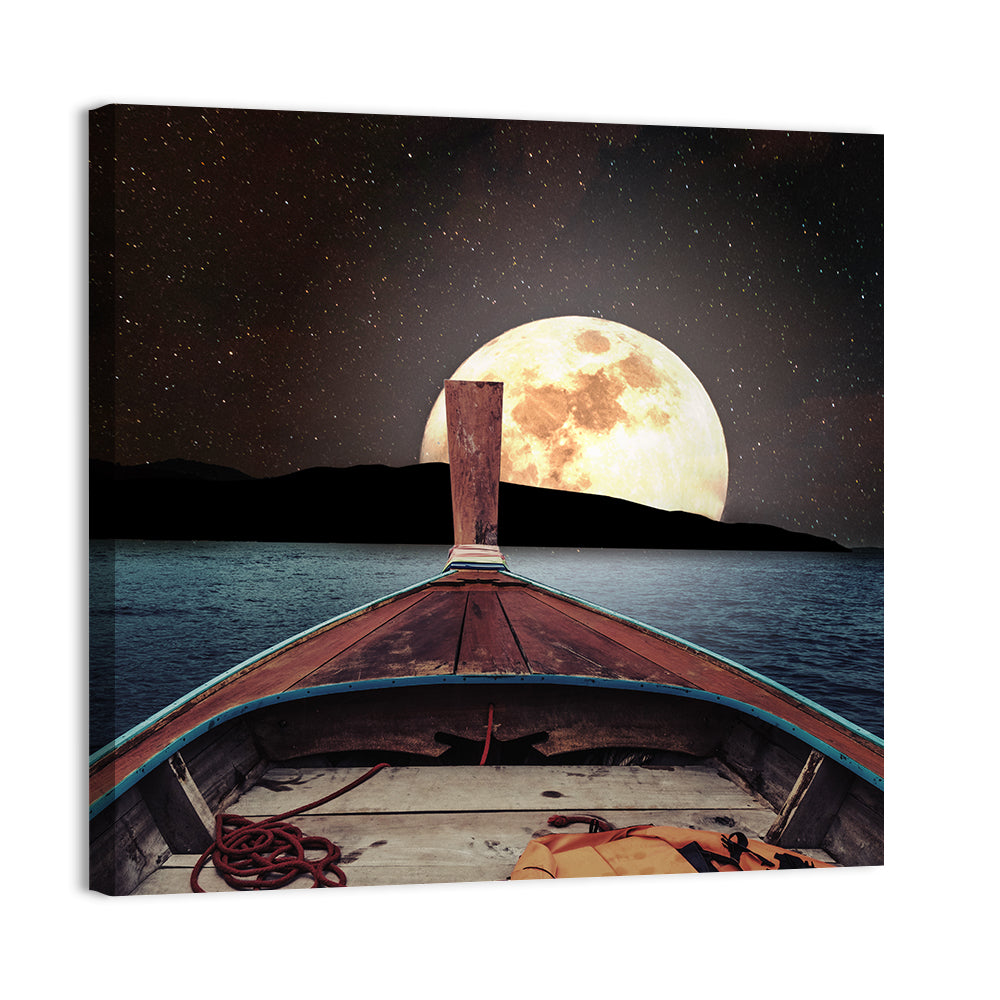 Longtail Boat Under Full Moon Wall Art