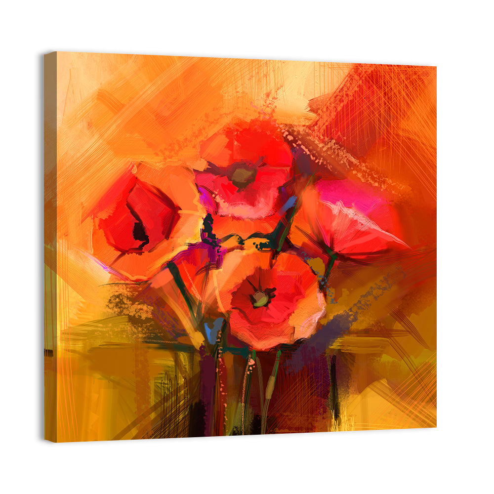 Impasto Red Poppy Bouquet Wall Art