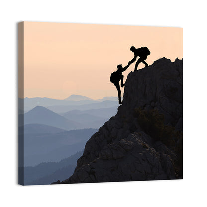 Sunset Mountaineering Silhouette Wall Art