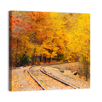 Curving Railroad Through Autumn Forest Wall Art