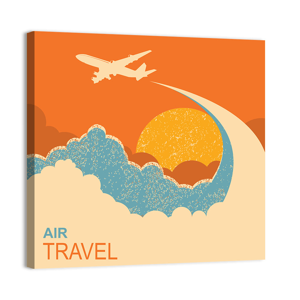 Retro Airplane at Sunset Illustration Wall Art