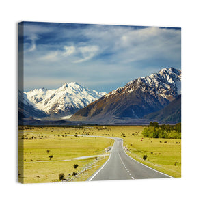 Road & Snowy Mountains In New Zealand Wall Art