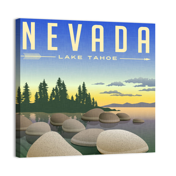 Lake Tahoe Vintage Travel Wall Art as a canvas print