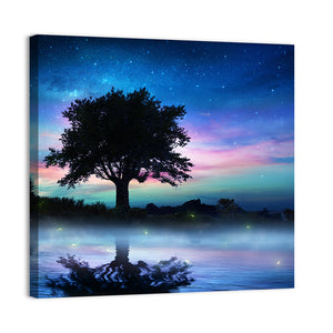 Starry Night With Lonely Tree Wall Art