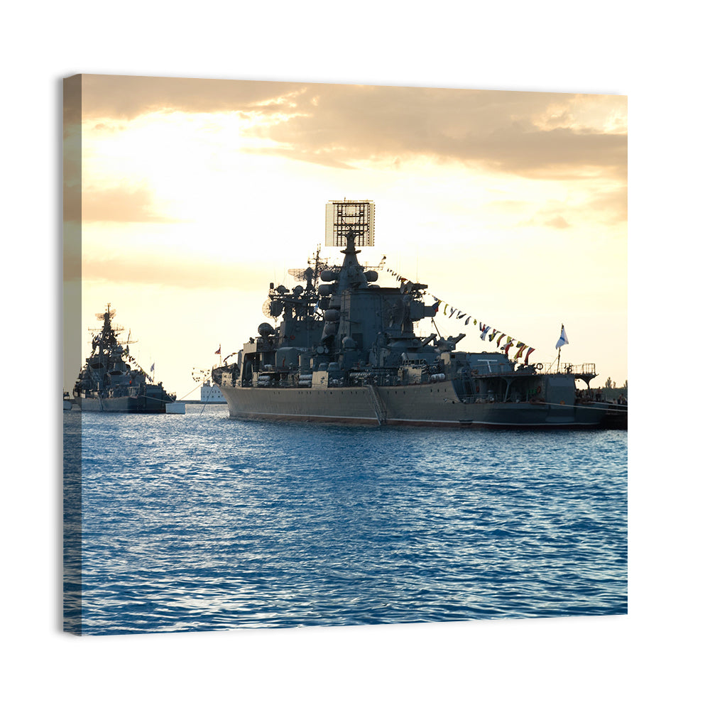 Naval Fleet at Golden Sunset Wall Art