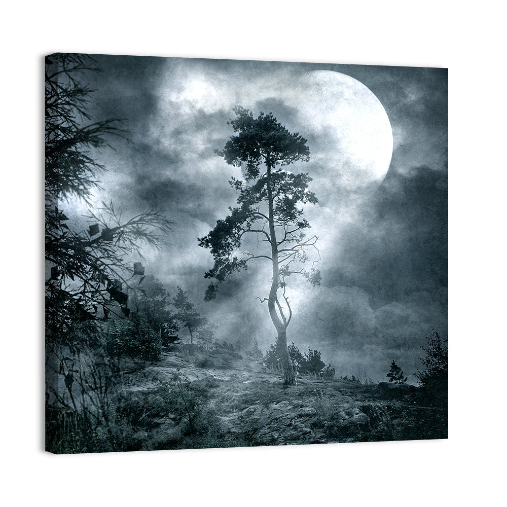 Gothic Moonlit Tree Wall Art, canvas print, square