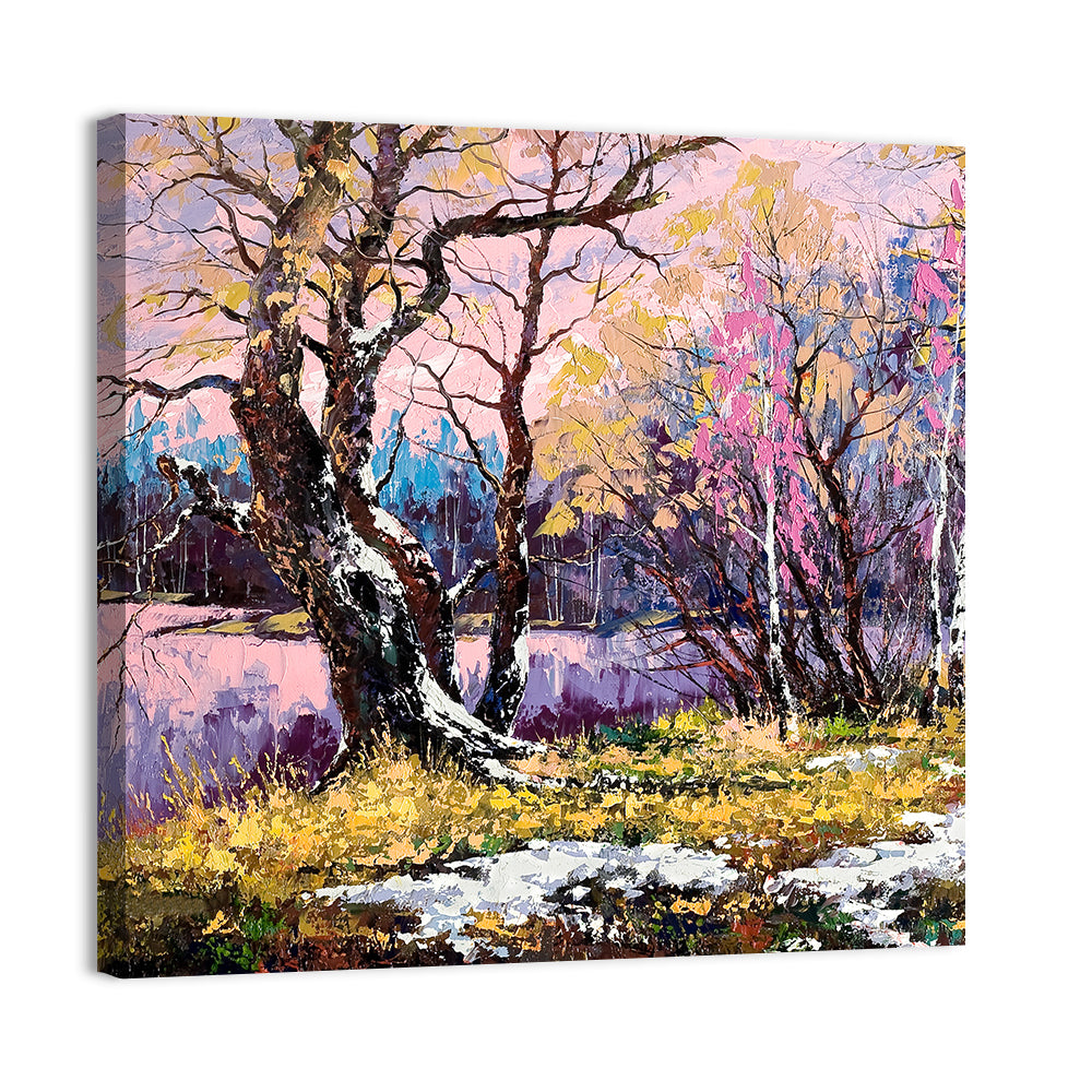 Autumn Lake with Pink Reflection Wall Art