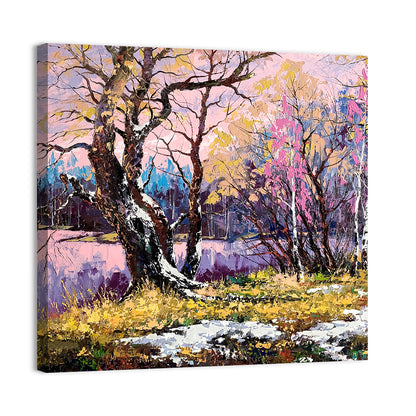 Autumn Lake with Pink Reflection Wall Art