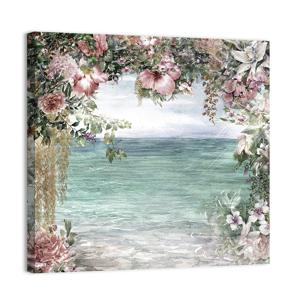 Coastal Floral Watercolor Seascape Wall Art