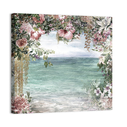 Coastal Floral Watercolor Seascape Wall Art
