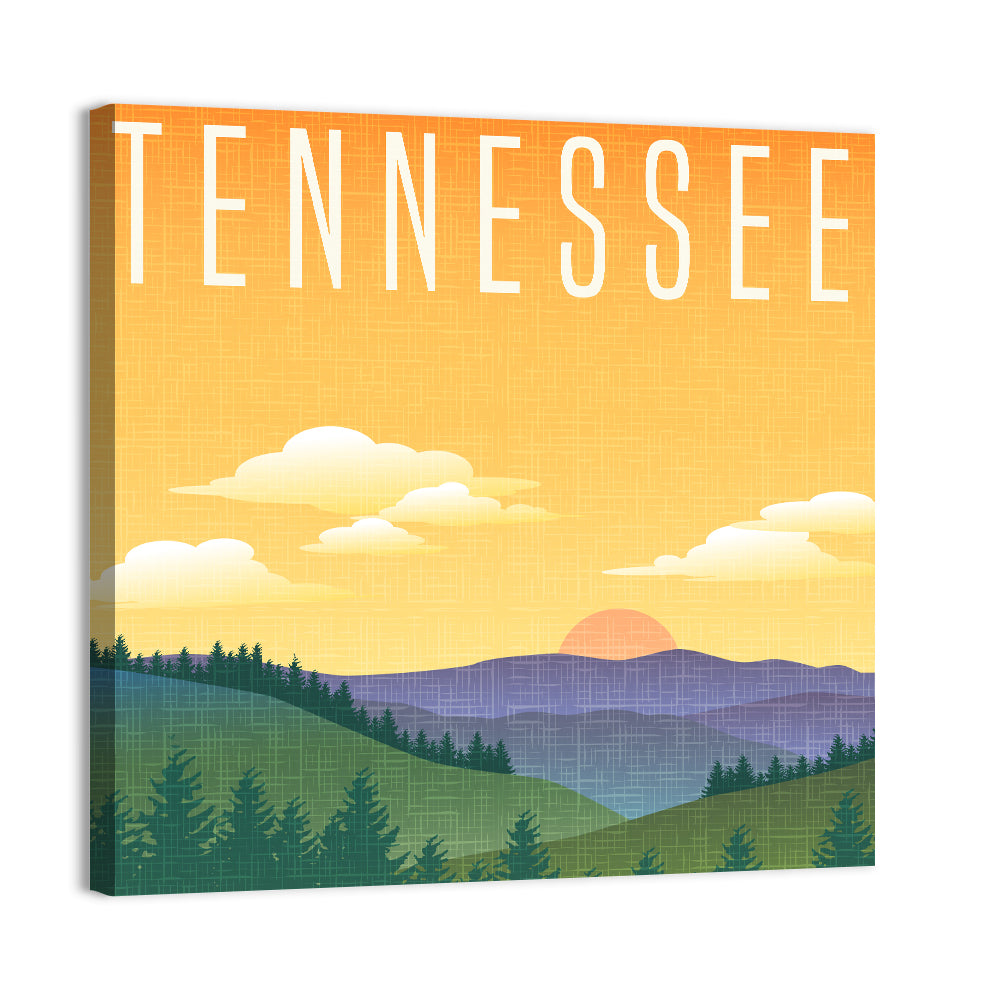 Tennessee Sunset Travel Illustration Wall Art, canvas print, square