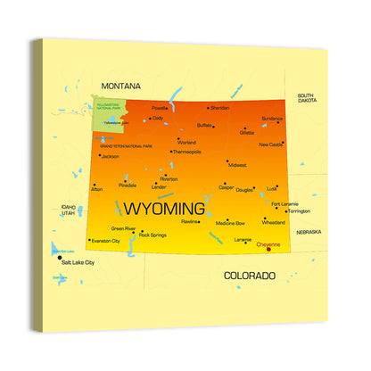 Wyoming State Map, Yellow Accent Wall Art