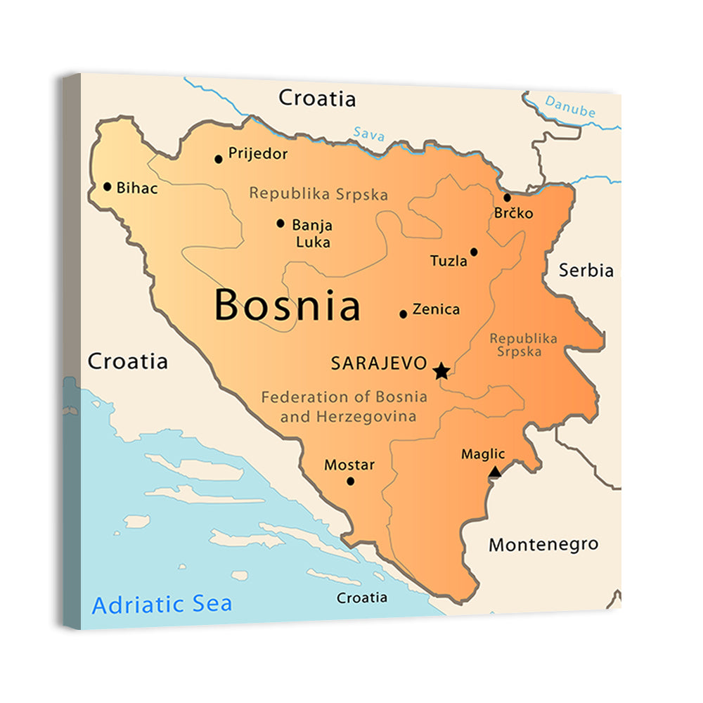 Bosnia and Herzegovina Map Wall Art