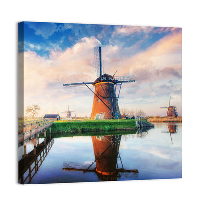 Kinderdijk Windmills at Golden Hour Wall Art