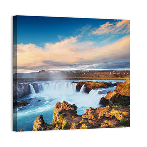 Godafoss Waterfall At Sunset Wall Art