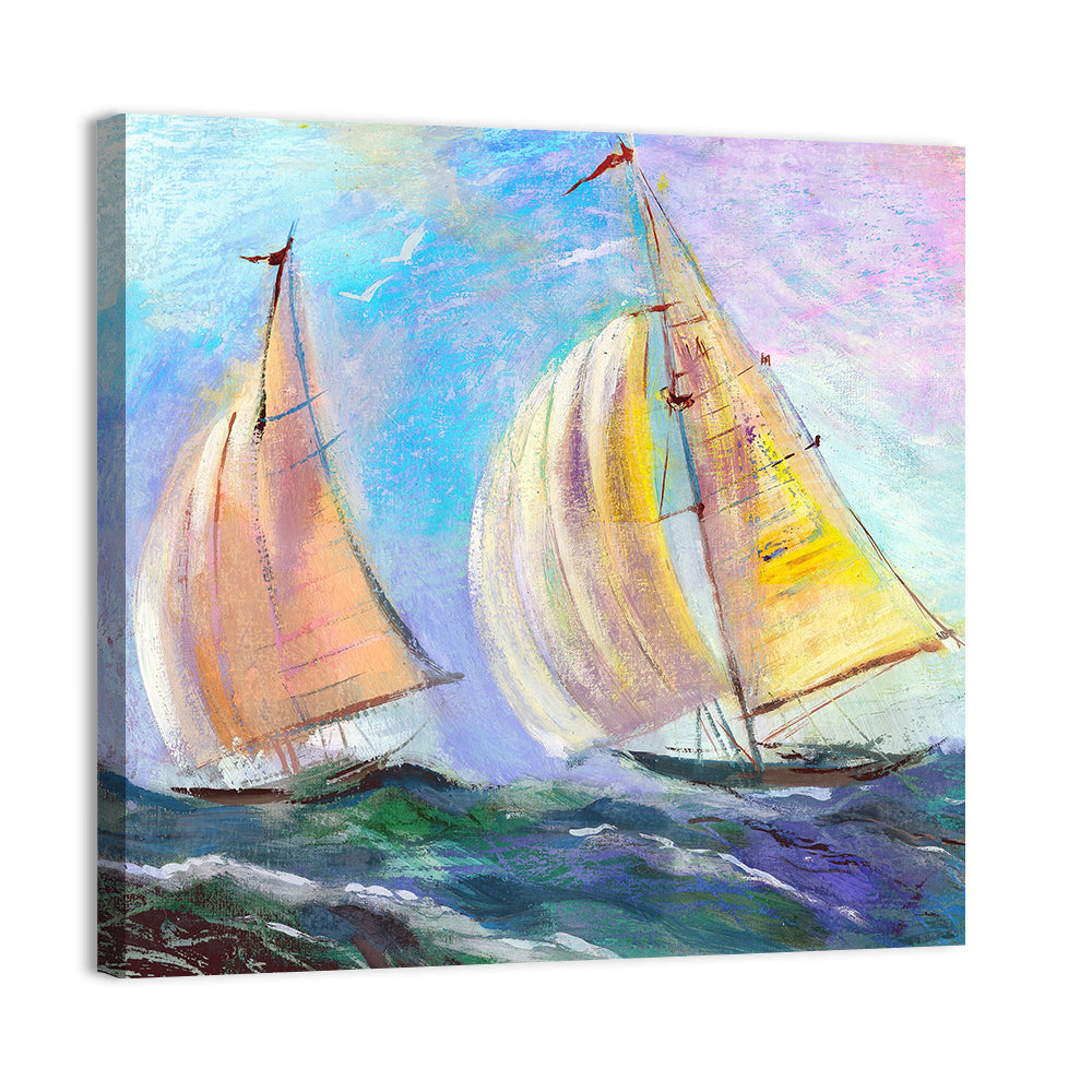 Two Sailboats in Colorful Seascape Wall Art