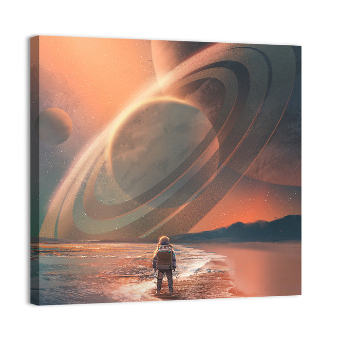 Solitary Astronaut on Alien Beach Wall Art as a canvas print
