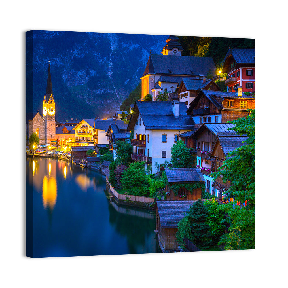 Hallstatt Lakeside at Dusk Wall Art