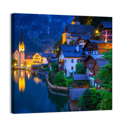 Hallstatt Lakeside at Dusk Wall Art